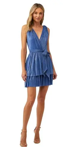 Sabina Musayev Alma Plisse Tiered Mini Dress Blue Womens Size Small