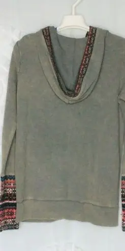 Others Follow Green Gray Hoodie Zip Waffle knit Thermal Fair Isle Trim Size XS