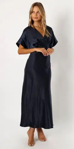 Petal and Pup  Ricki Midnight Indigo Blue Satin Maxi Dress L