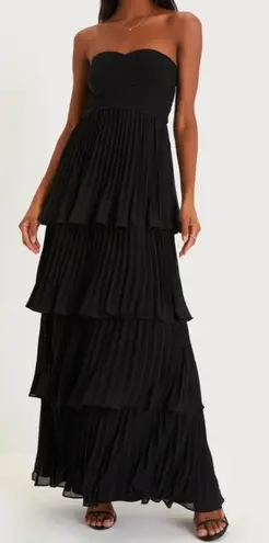 LULUS NWT Seriously Sensational Black Strapless Tiered Maxi Dress M Size M