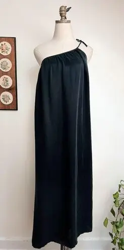 Outerknown Black Silky Asymmetrical One Shoulder Slip Maxi Dress