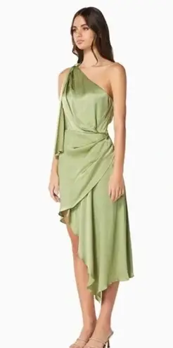 Elliatt Camilla Satin Asymmetrical Midi Dress Sage Green St Patrick’s Day