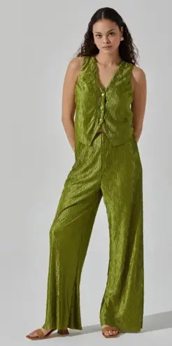 ASTR the Label Plissé Wide Leg Pants Size XL Green