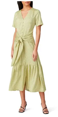 Love Whit by Whitney Port Citron Dot Tie Waist Polka Dot Maxi Dress Size Small Green