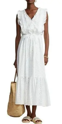 Polo Ralph Lauren Linen Ruffled Eyelet Midi Dress, White Size 4 New w/Tag $398