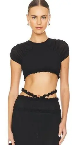 Camila Coelho NWOT Amorazo Puff Sleeve Lettuce Hem Crop Top Black Women's Size S