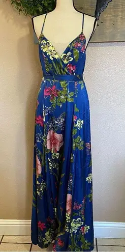 Lulus NWOT  Still the One Blue Floral Print Satin Maxi Dress