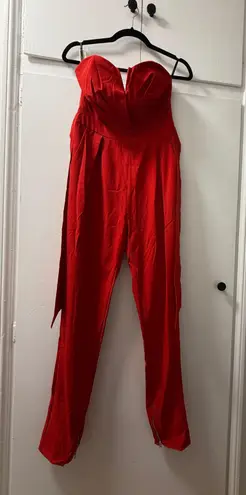 TFNC Red Holiday Strapless Jumpsuit with Bow Back