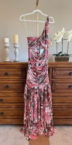 MISA Los Angeles Alethea One Shoulder Dress Resort Batik Mesh Large NWT