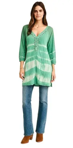 Bandolino Green Tie Dye V Neck 3/4 Sleeve Bohemian Tunic Size XXL retro