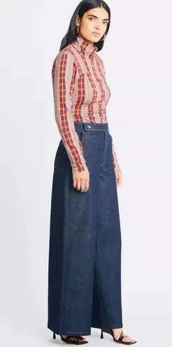 Tanya Taylor exaggerated flare denim jean in dark blue - Image 3