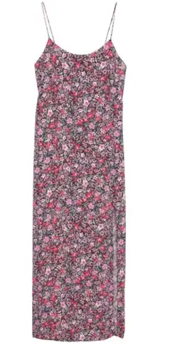 Mango  Floral Print Side Slit Camisole Bias cut maxi Slip Dress, Sleeveless, Sz 6