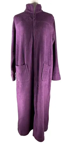LL Bean Womens Purple Fleece Full Zip Long Robe Lounger Size L Cozy Minimalist Size L