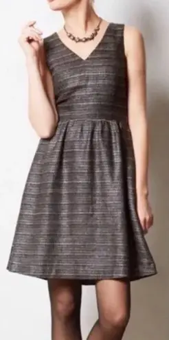 Moulinette Soeurs Anthropologie Dress Brown Black Sleeveless Fit Flare Woven 8