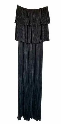 Alexis Pleated Tiered Strapless Maxi Dress, Black, Size XS