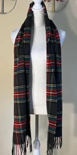 New! Achillea Red Gray Green Scottish Tartan Plaid Scarf with Fringe Red