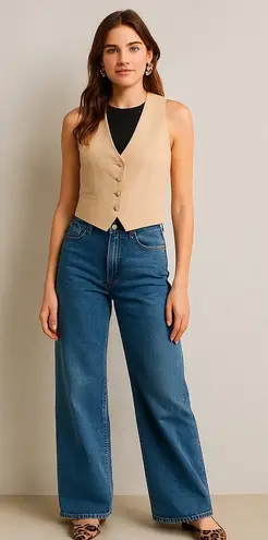 Bardot Callie Beige Tailored Vest Waistcoat L US 8 NWT Quiet Luxury Suiting