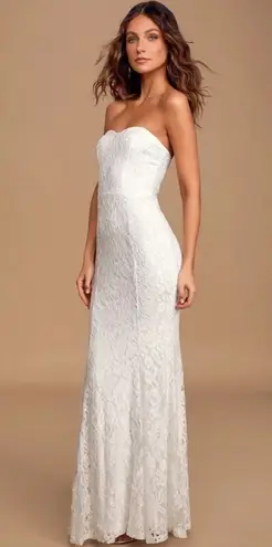 Lulus White Lace Bustier Maxi Dress – Size L – Stretch Fit Bridal Gown – New Size L