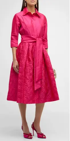 Rickie Freeman for Teri Jon Taffeta Shirt Dress w/ Eyelet Skirt Hot Pink Size 12