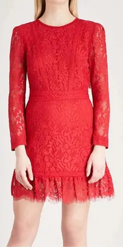 The Kooples | Red Open-Back Floral and Eyelash Lace Edged Dress Sz. Large