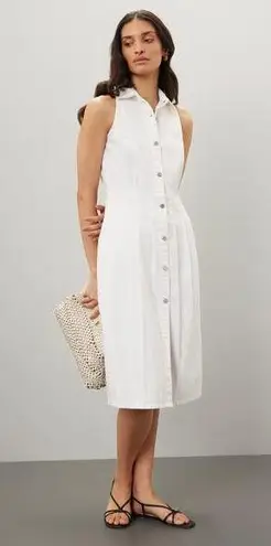 DL1961 White Denim Daphne Silver Button Sleeveless Midi Dress Size Small