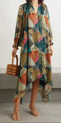 CHUFY Killa Gathered Printed Fil Coupé Georgette Midi Dress size Small $650 Green