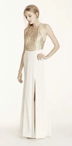 Masquerade Sequin High Neck Halter Prom Dress with Side Slit Size 9 NWTAI