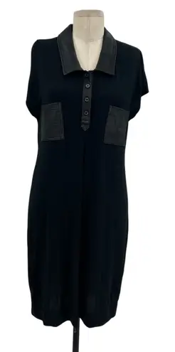 Love moschino Shirt Dress Collared Leather Detail Short Sleeve Black Size US 6