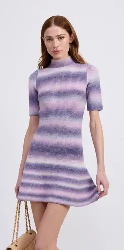 En Saison Ombre Knit Short Sleeve Mock Neck Fit & Flare Mini Sweater Dress S NWT Purple