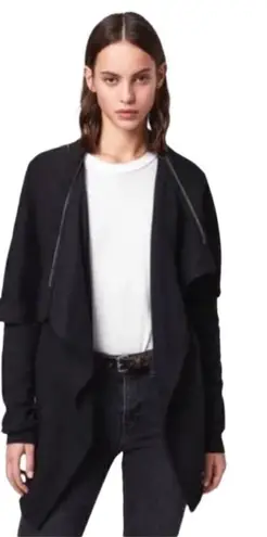 All Saints Dahlia black asymmetrical convertible sweatshirt jacket XS