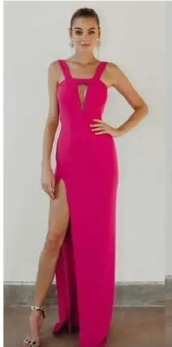 Katie May Take The Plunge Keyhole Crepe Gown in Pink Peacock Size X-Small