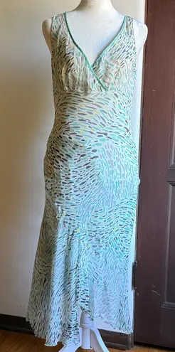 Y2K Vintage TO THE MAX | Teal Silk Bias Cut Midi Cocktail Dress | Size 10 Green