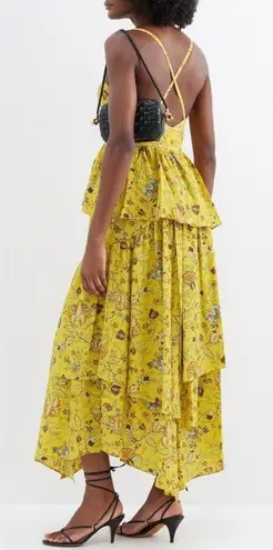 Ulla Johnson Dress Silk Floral Josanna Yellow Cut Out Midi Gown Size 6