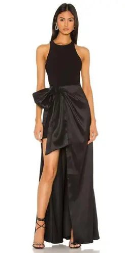 Likely NWT Mena Gown Size 6 Black Sleeveless Front Bow Back Zip Maxi Dress