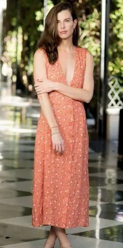 Ellsworth & Ivey Lucy Dress Coral Floral Linen Size M