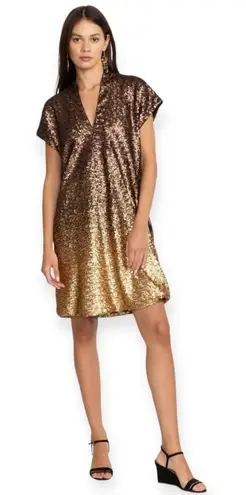 Johnny Was Ombre Gold Sequin Alma V-Neck Dress Size L NEW
