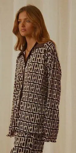 Peppermayo NWOT Change of Pace Logo Mania Blouse in Brown/White Size 2