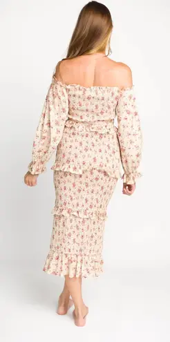 Worth Collective Lila Floral Printed Smocked Midi Dress in Pink - Bump Friendly/Maternity