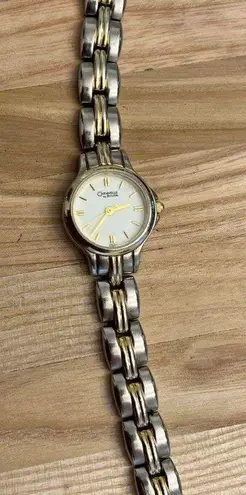 Caravelle by Bulova Ladies Watch Gold Silver Tone Bracelet White Dial Gold Hands