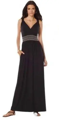 Soma Black Tback smocked Jersey Maxi Dress with pockets Size XS