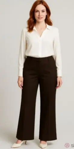 NWT BCBG Brown Twill Mid Rise Wide Leg Cotton Pants Y2K Minimalist Style Sz 8