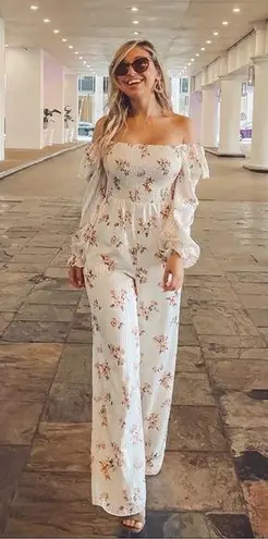 Ali & Jay Los Feliz White Floral Ruffled Jumpsuit NWT XL