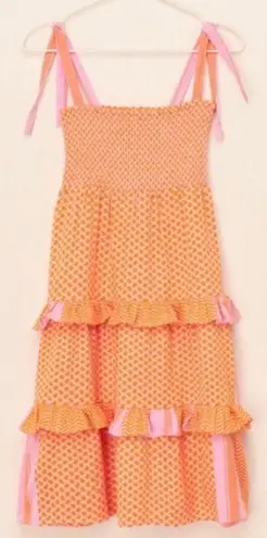 Cecilie Copenhagen Minami Orange Pink Tiered Ruffle Mini Dress Size M