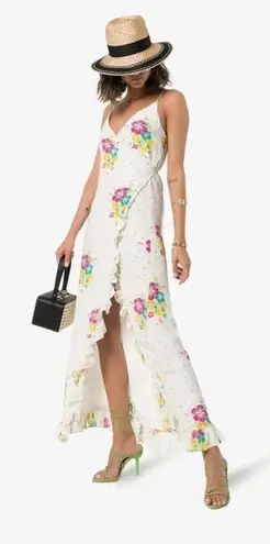 All Things Mochi Melanie Maxi Dress Wrap Floral Polka Dot Ruffle White Size XS