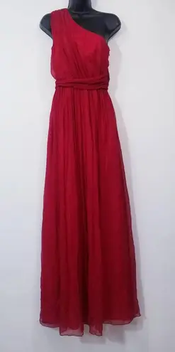 Jay Godfrey 100% Silk Red Chiffon One Shoulder Long Gown