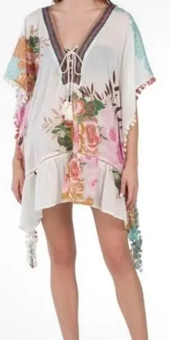 Anthropologie Z & L Europe Floral Pom Pom Kimono Tunic Coverup Bohemian OS White Size undefined