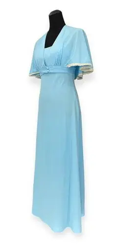 Beaux and Belles | M | VINTAGE '70s Pale Blue Maxi Dress Gown w/ Lace Trim Cape Size M