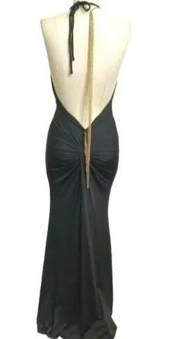 Miss Avenue Halter Open Back Gold Chain Drop Sexy Gown Black Size Medium NWT