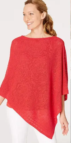 J Jill Pointelle Knit Cotton Linen Blend Asymmetric Poncho in Hibiscus ~ OS 💚🍄 Red Size undefined - Image 1