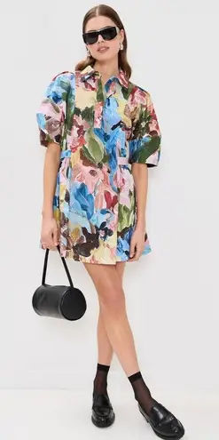 Stine Goya Abstract Print Structured Sleeve Mini Dress Size Small Blue